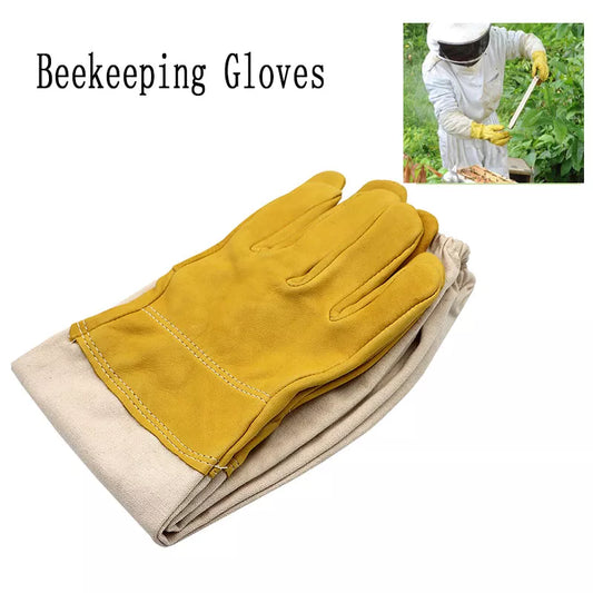 Paire de gants d'apiculture avec manches protectrices, couleur jaune ou blanche